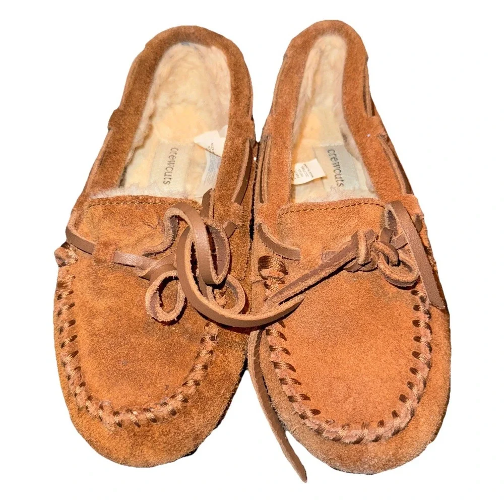 J Crew Crewcuts Moccasins Suede Faux Shearling Slippers Warm  Kids Youth Sz 12